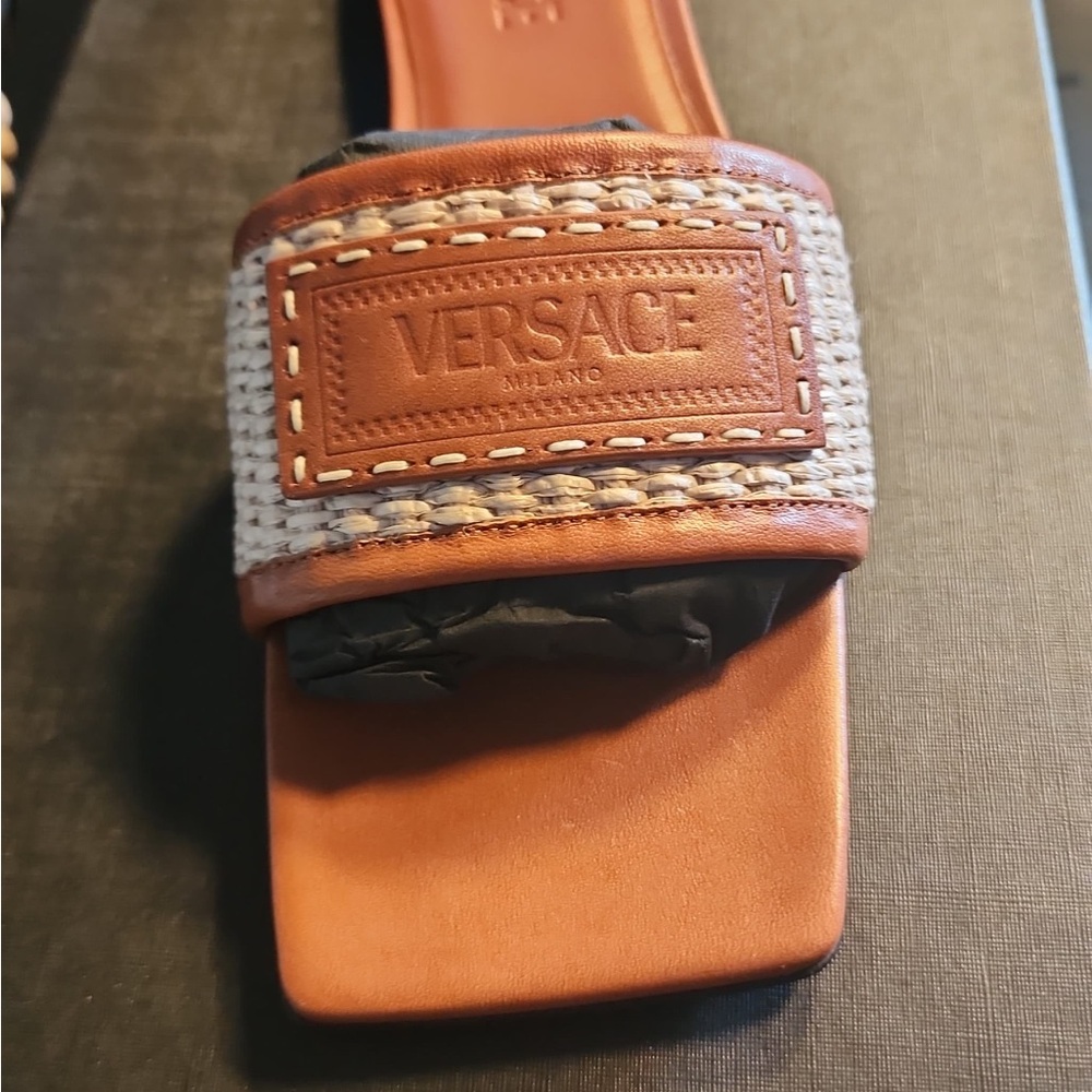 Versace Brown Leather Bag with Decorative Stitching